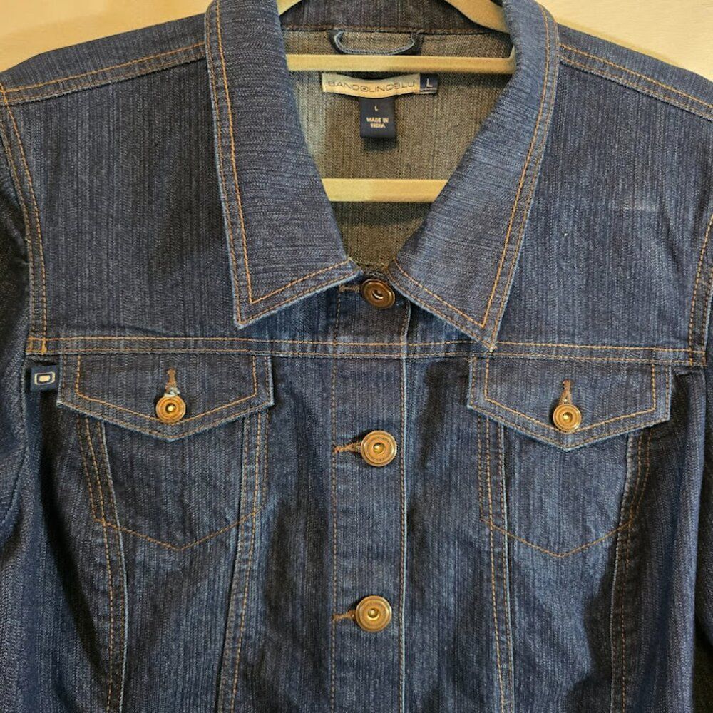 BANDOLINO SIZE LARGE BLUE DENIM JACKET FUNCTIONAL FRONT POCKETS BUTTON FRONT - Picture 3 of 8